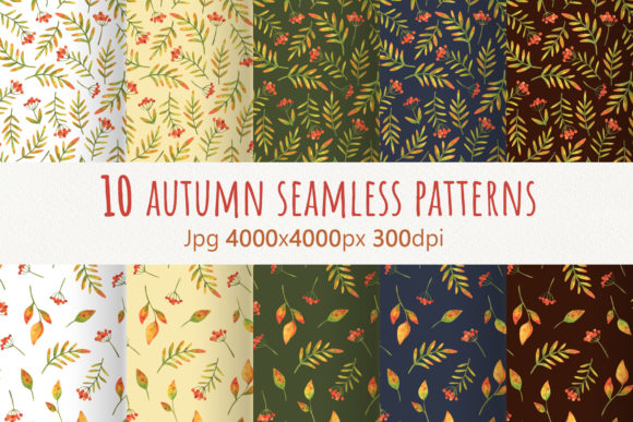 Autumn Plants 10 Seamless Patterns
