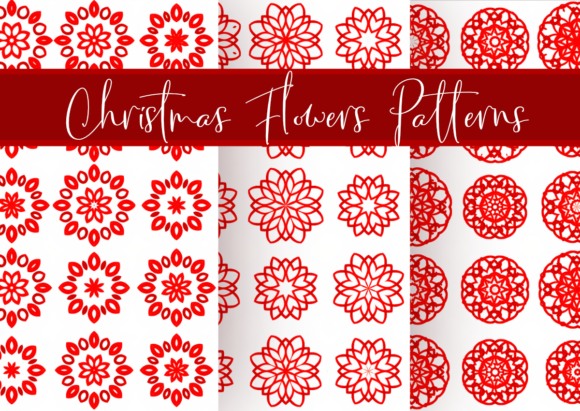 Christmas Flowers - White Red Patterns and Cute Set of 3 Different Red and White Christmas Flowers Pattern
