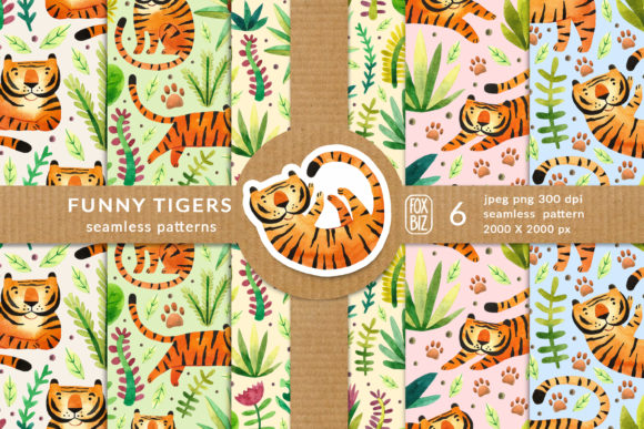 Cute Tigers in Jungles Seamless Patterns