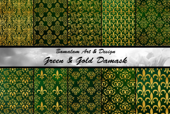 Green Gold Damask Patterns