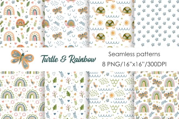 Turtle Rainbow Seamless Patterns for Creative Workflow Integration