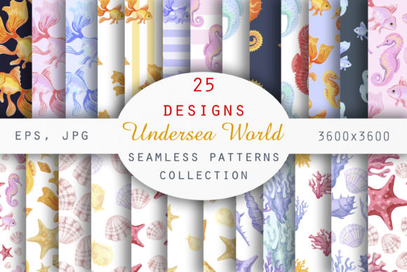 Undersea World Set of Seamless Patterns for Creative Projects